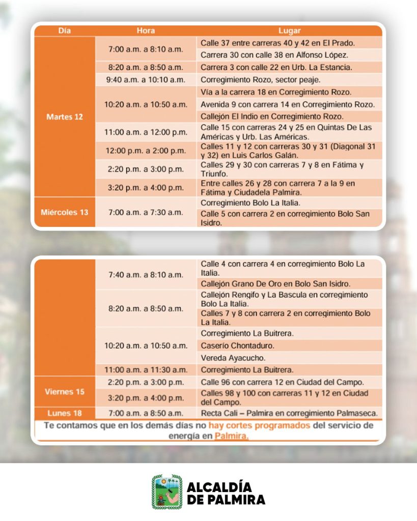 Celsia da a conocer programación de mantenimientos y mejoras de las redes eléctricas; esta es la cronología de los cortes de energía